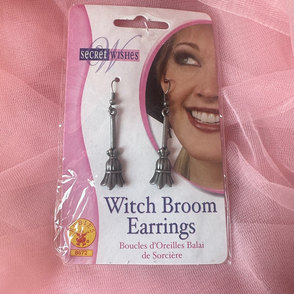 Rubie's Silver Dangle Witch Broom Earrings